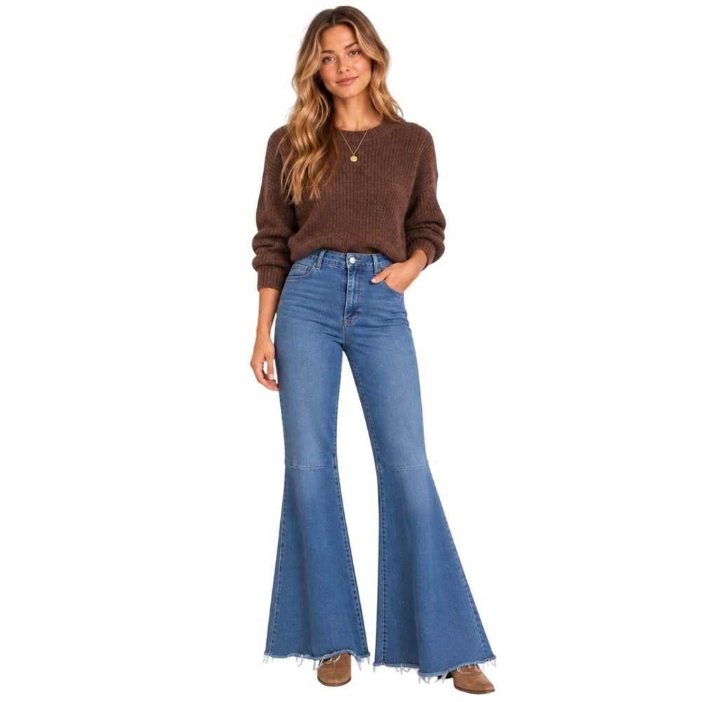 Free People We The Free Just Float On Flare Jeans Blue Bell Bottoms Size 28